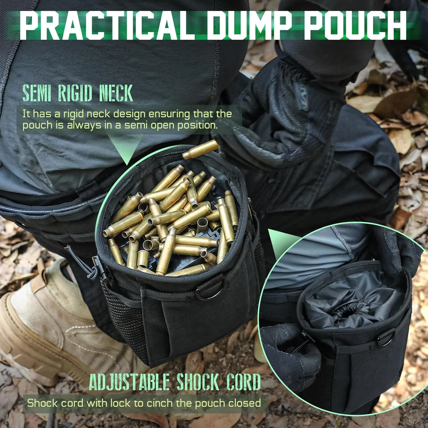 Tactical Molle Dump Pouch, Magazine Recovery Pouch Drastring Ammo Bag Belt Utility Fanny Adjustable Military Holster Bag Outdoor for Airsoft Paintball Hunting Gear with D-Ring Grimlock