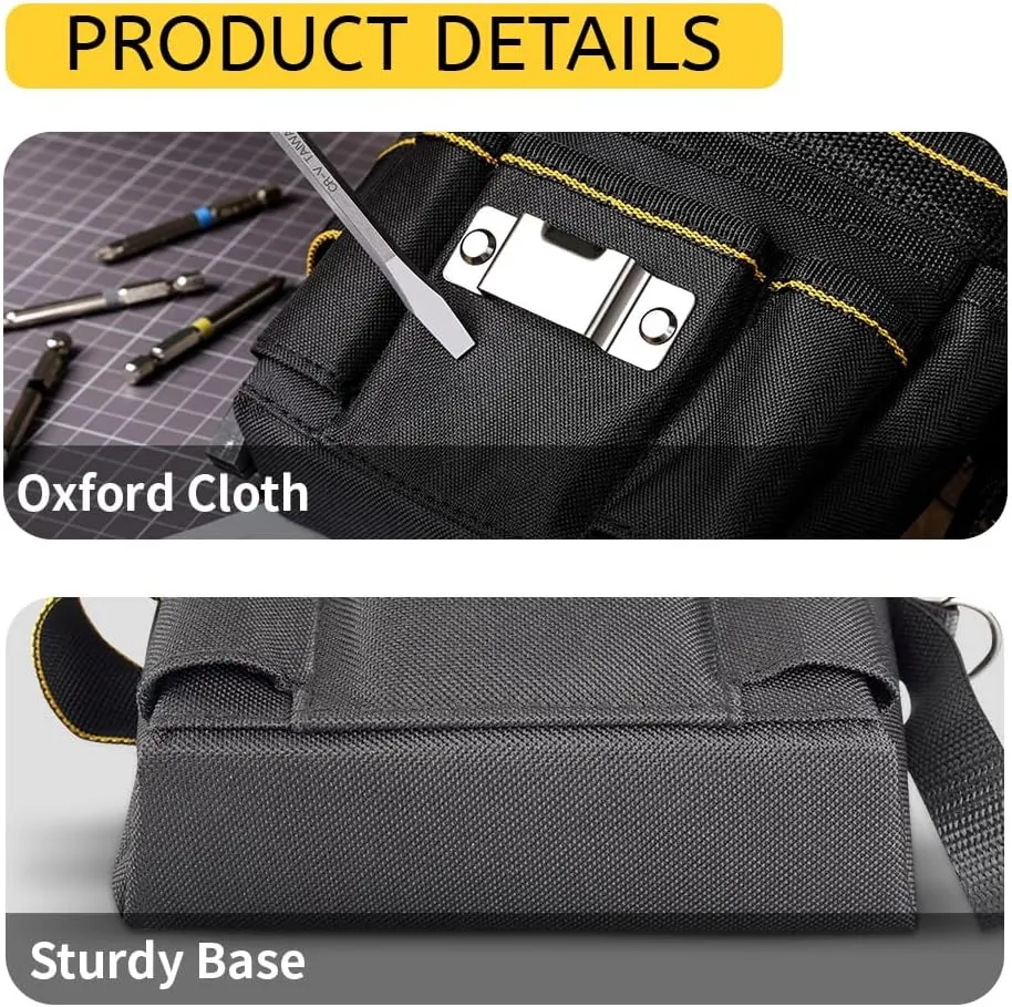 Tool Belt Pouch, 18 Pockets with Adjustable Nylon Belt, Multiple Storage for Electrician Tools, Black (Black, 18 Pockets)