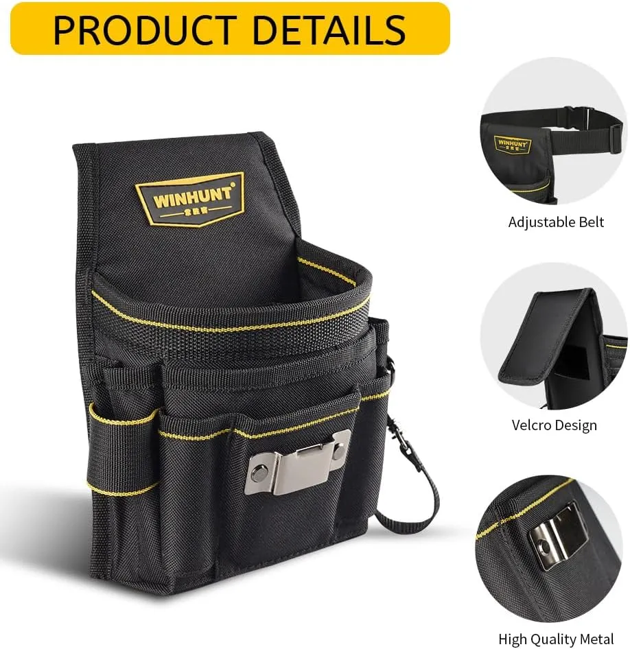 Tool Belt Pouch, 18 Pockets with Adjustable Nylon Belt, Multiple Storage for Electrician Tools, Black (Black, 18 Pockets)