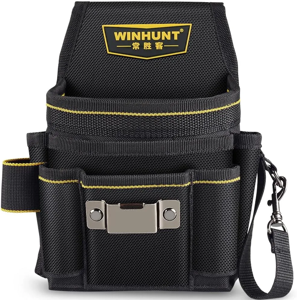 Tool Belt Pouch, 18 Pockets with Adjustable Nylon Belt, Multiple Storage for Electrician Tools, Black (Black, 18 Pockets)