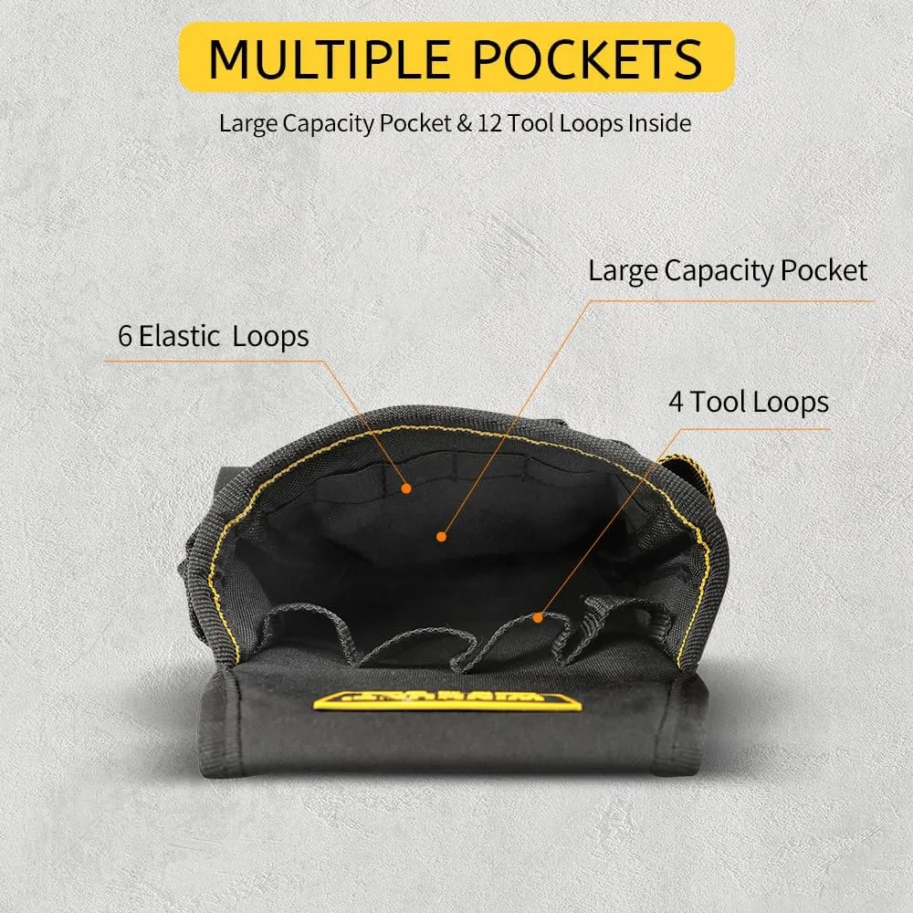 Tool Belt Pouch, 18 Pockets with Adjustable Nylon Belt, Multiple Storage for Electrician Tools, Black (Black, 18 Pockets)