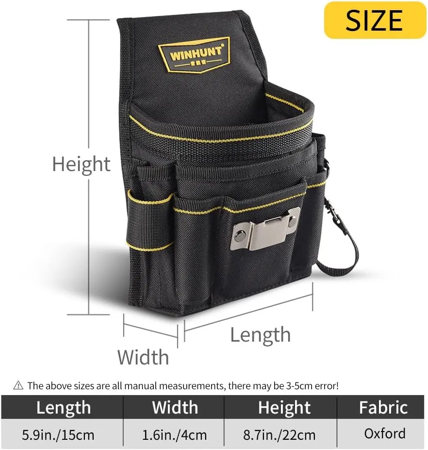 Tool Belt Pouch, 18 Pockets with Adjustable Nylon Belt, Multiple Storage for Electrician Tools, Black (Black, 18 Pockets)