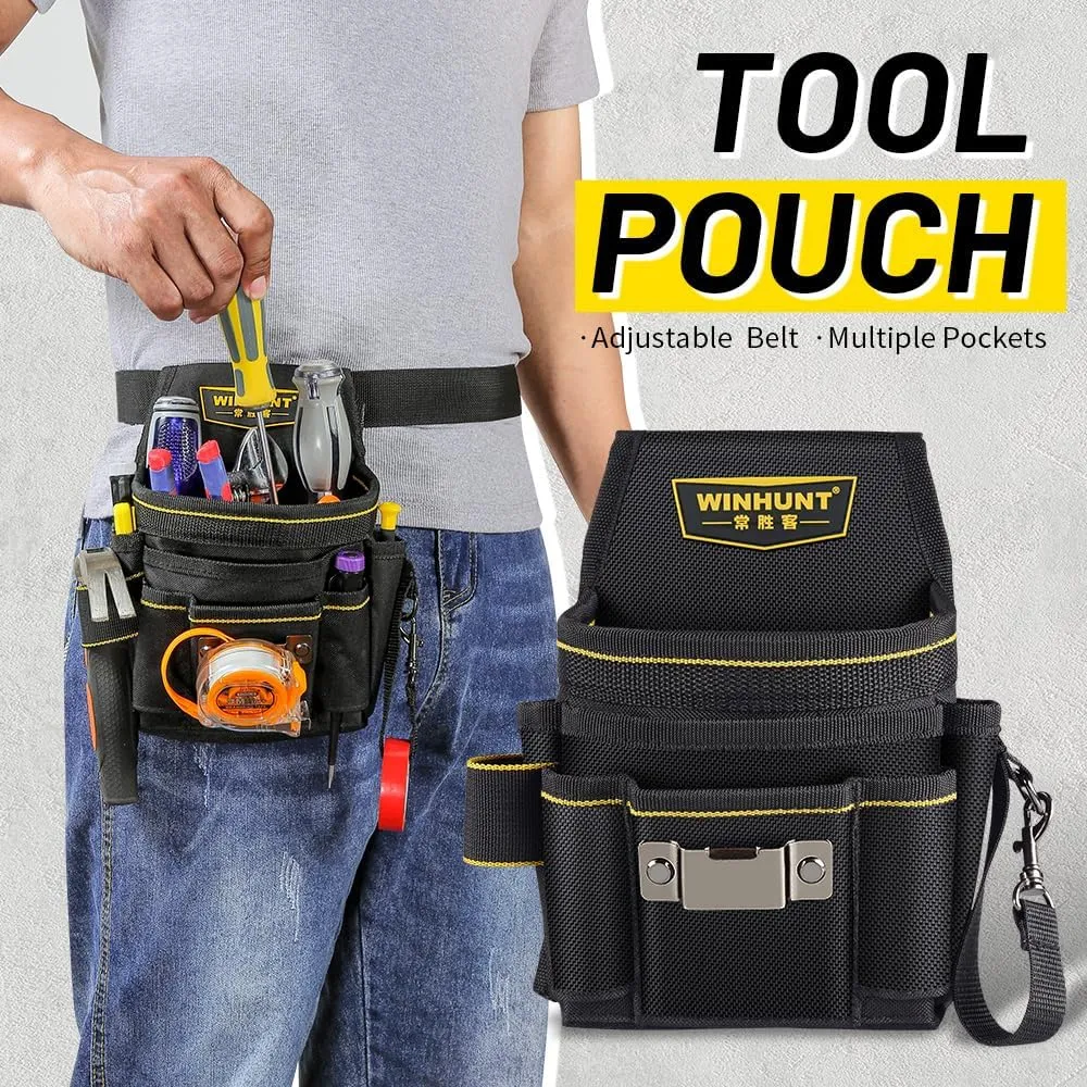 Tool Belt Pouch, 18 Pockets with Adjustable Nylon Belt, Multiple Storage for Electrician Tools, Black (Black, 18 Pockets)