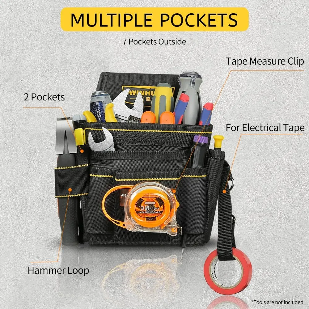 Tool Belt Pouch, 18 Pockets with Adjustable Nylon Belt, Multiple Storage for Electrician Tools, Black (Black, 18 Pockets)