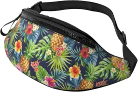 tropical pineapple summer palm leaves hawaii Fashion casual fanny pack waist bag men women adjustable belt waist bag for travel hiking cycling running festival carnival
