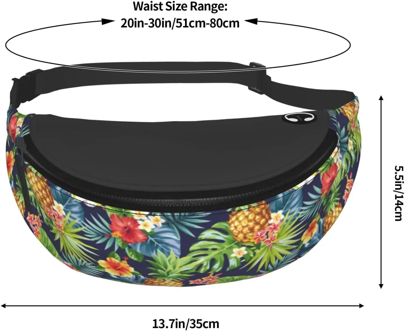 tropical pineapple summer palm leaves hawaii Fashion casual fanny pack waist bag men women adjustable belt waist bag for travel hiking cycling running festival carnival