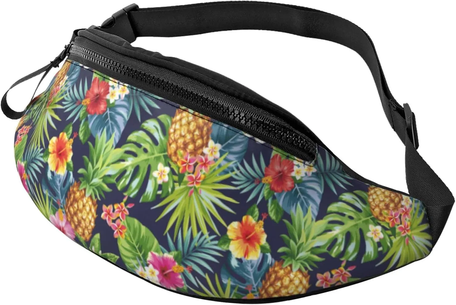 tropical pineapple summer palm leaves hawaii Fashion casual fanny pack waist bag men women adjustable belt waist bag for travel hiking cycling running festival carnival