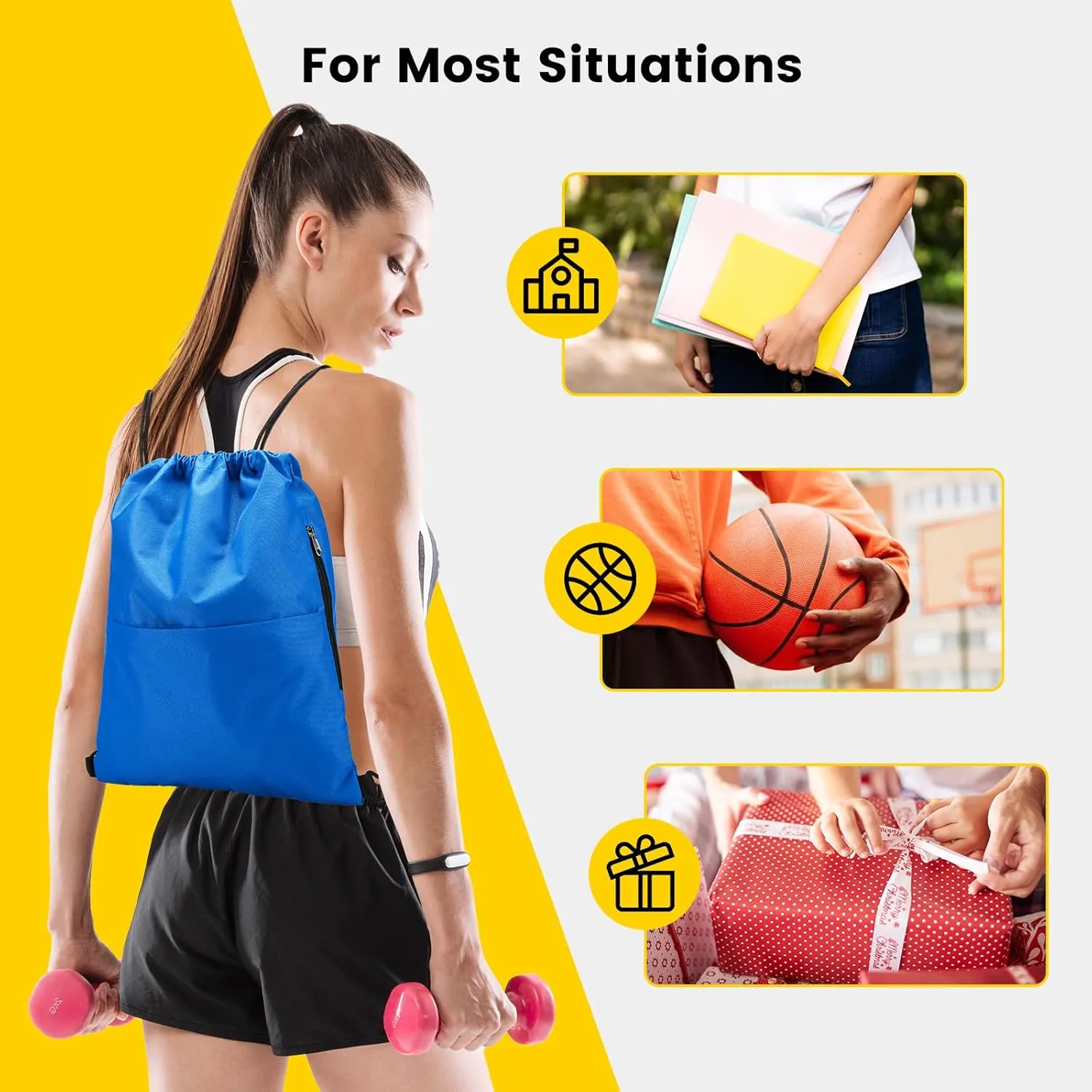 Vorspack Drawstring Backpack Water Resistant String Bag Sports Sackpack Gym Sack with Side Pocket for Men Women