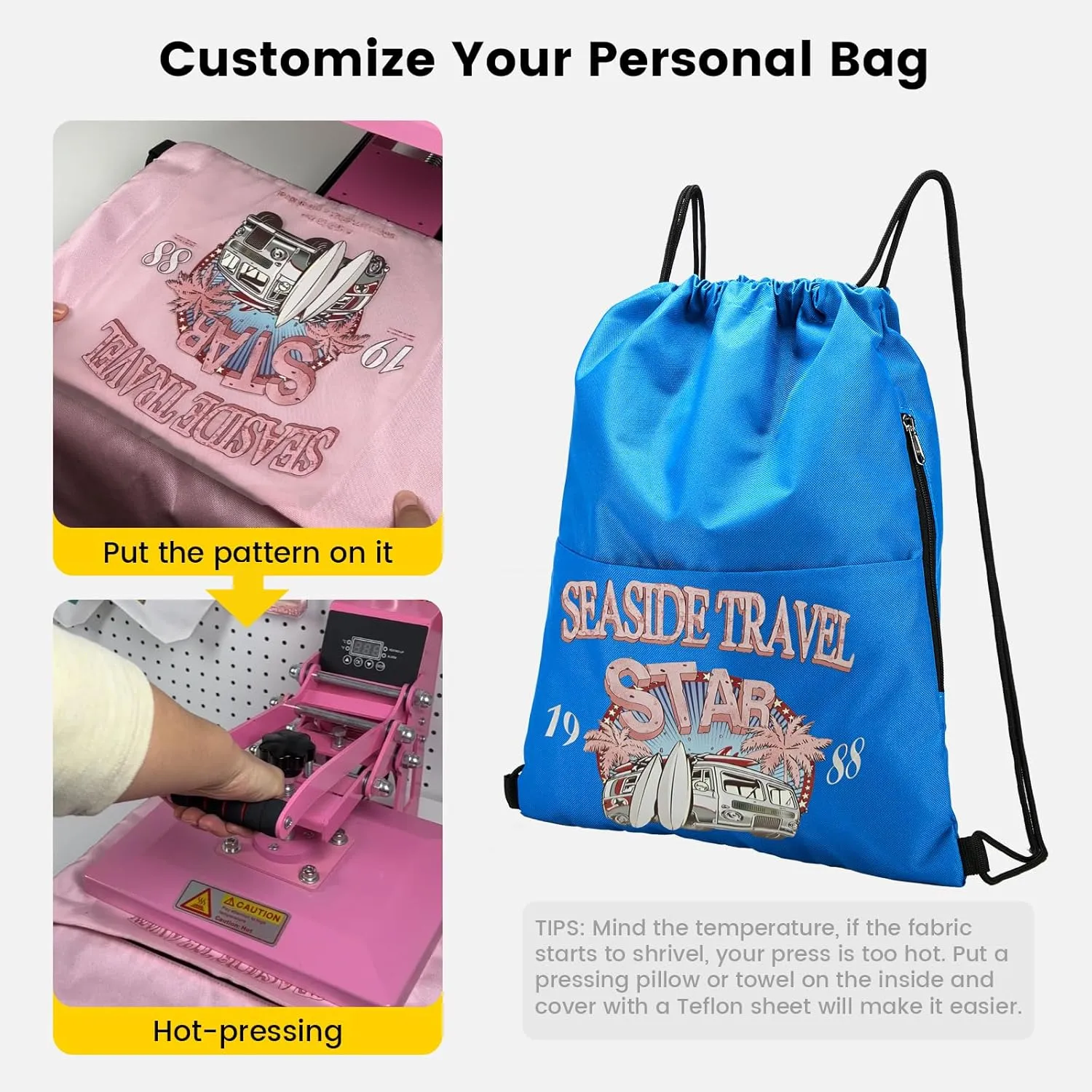 Vorspack Drawstring Backpack Water Resistant String Bag Sports Sackpack Gym Sack with Side Pocket for Men Women