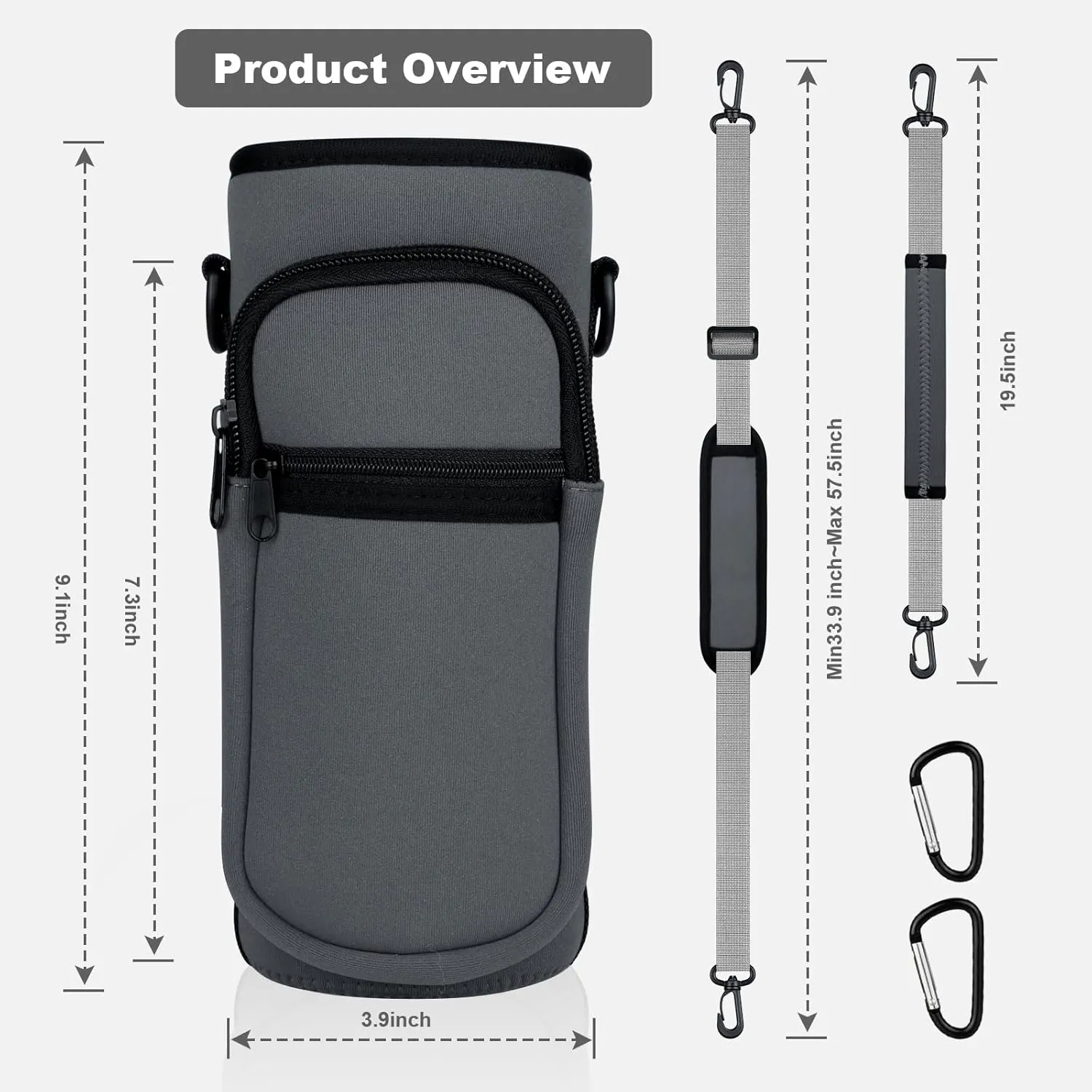 Water Bottle Holder with Strap, Water Bottle Carrier Bag with Phone Pocket, Shoulder Hand Strap Insulated Neoprene 32/40 oz Water Bottle Sleeve for Walking Hiking Camping Gym