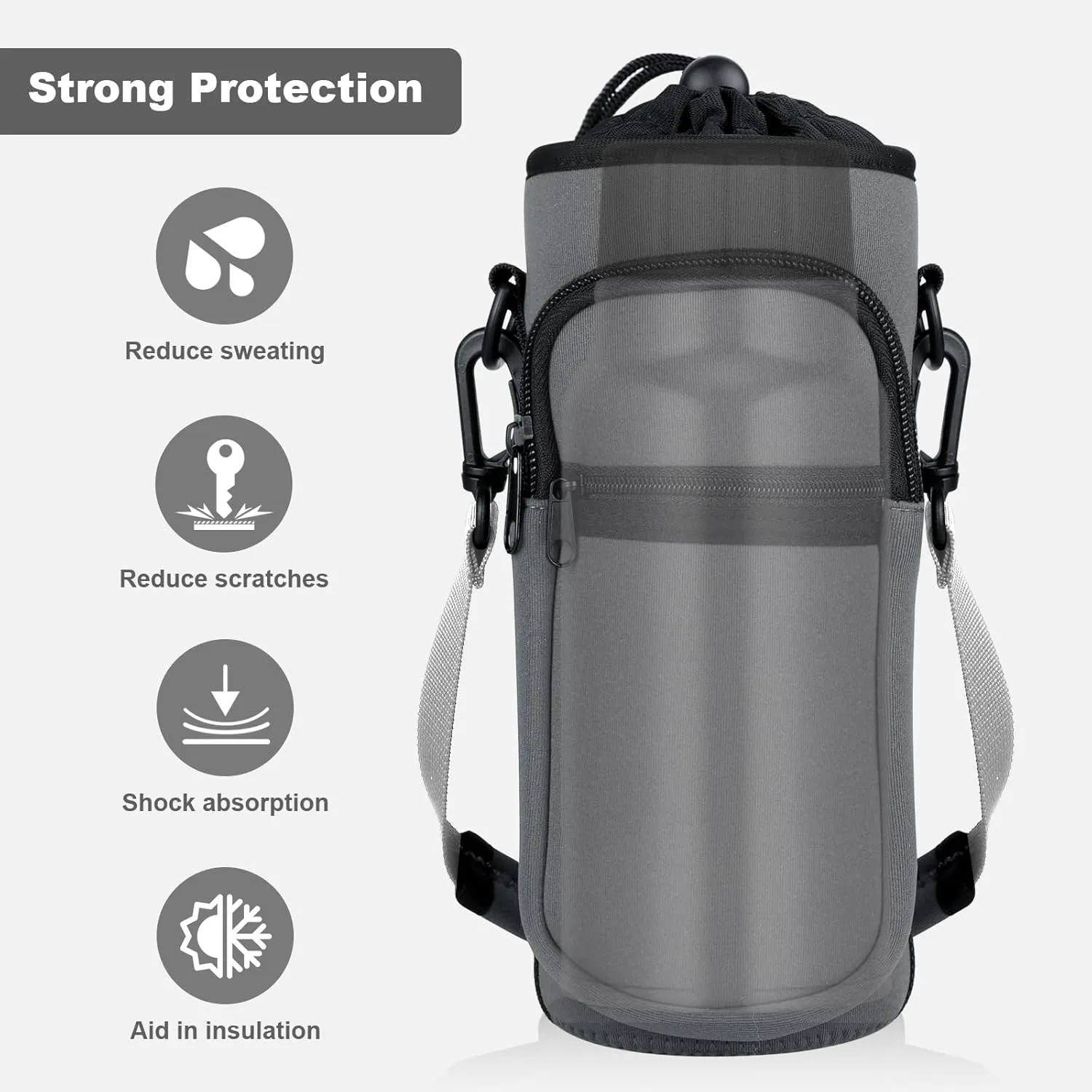 Water Bottle Holder with Strap, Water Bottle Carrier Bag with Phone Pocket, Shoulder Hand Strap Insulated Neoprene 32/40 oz Water Bottle Sleeve for Walking Hiking Camping Gym