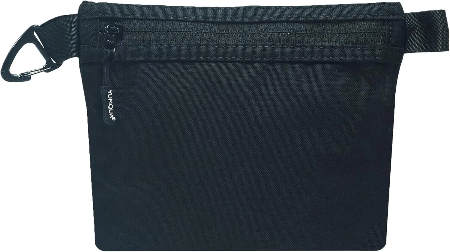 Water-Resistant Zipper Pouch with Carabiner Clip, Small Nylon Multipurpose Travel Digital Cosmetics Toiletry Bag Tool Storage Pouch, Black