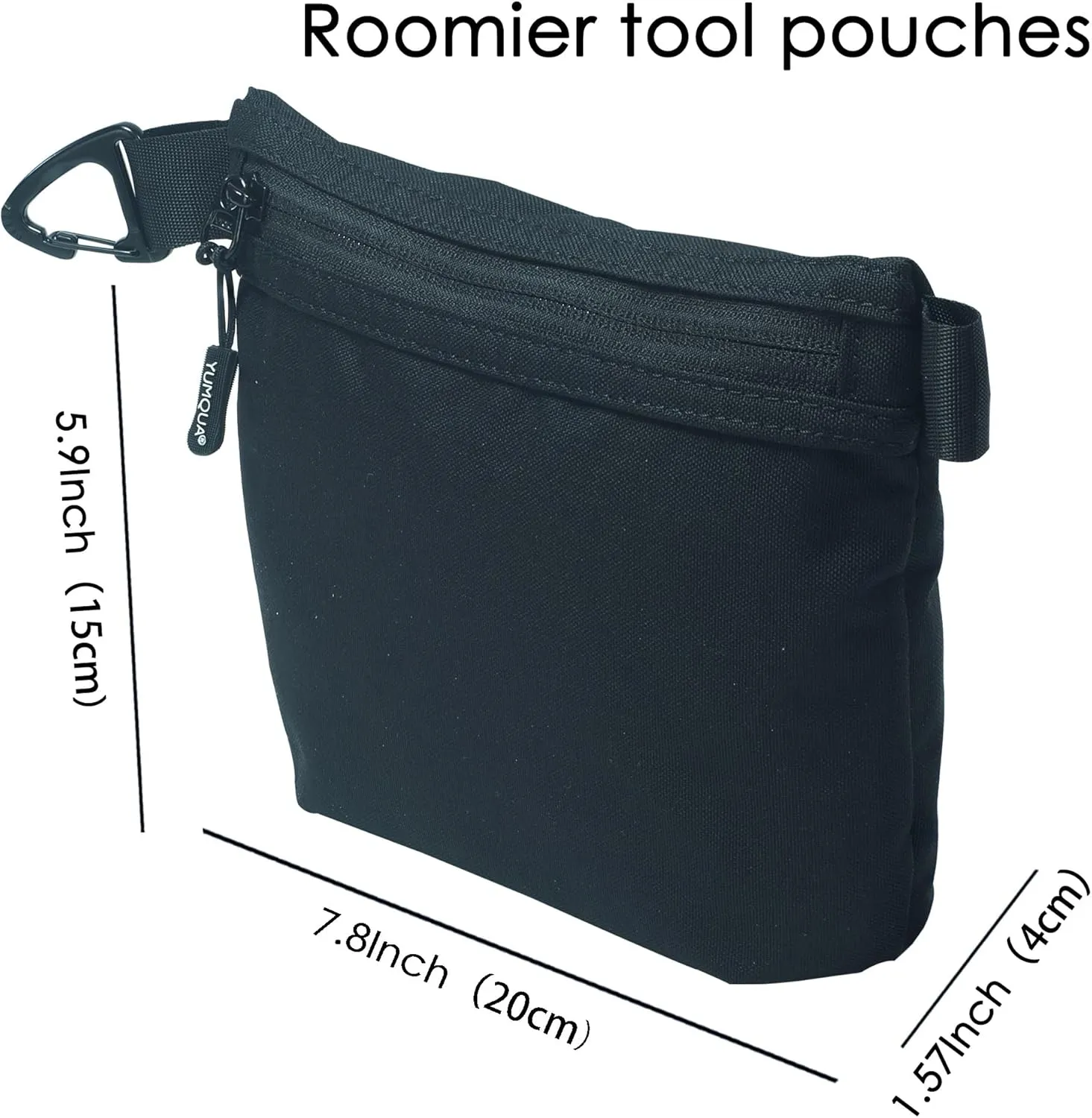 Water-Resistant Zipper Pouch with Carabiner Clip, Small Nylon Multipurpose Travel Digital Cosmetics Toiletry Bag Tool Storage Pouch, Black