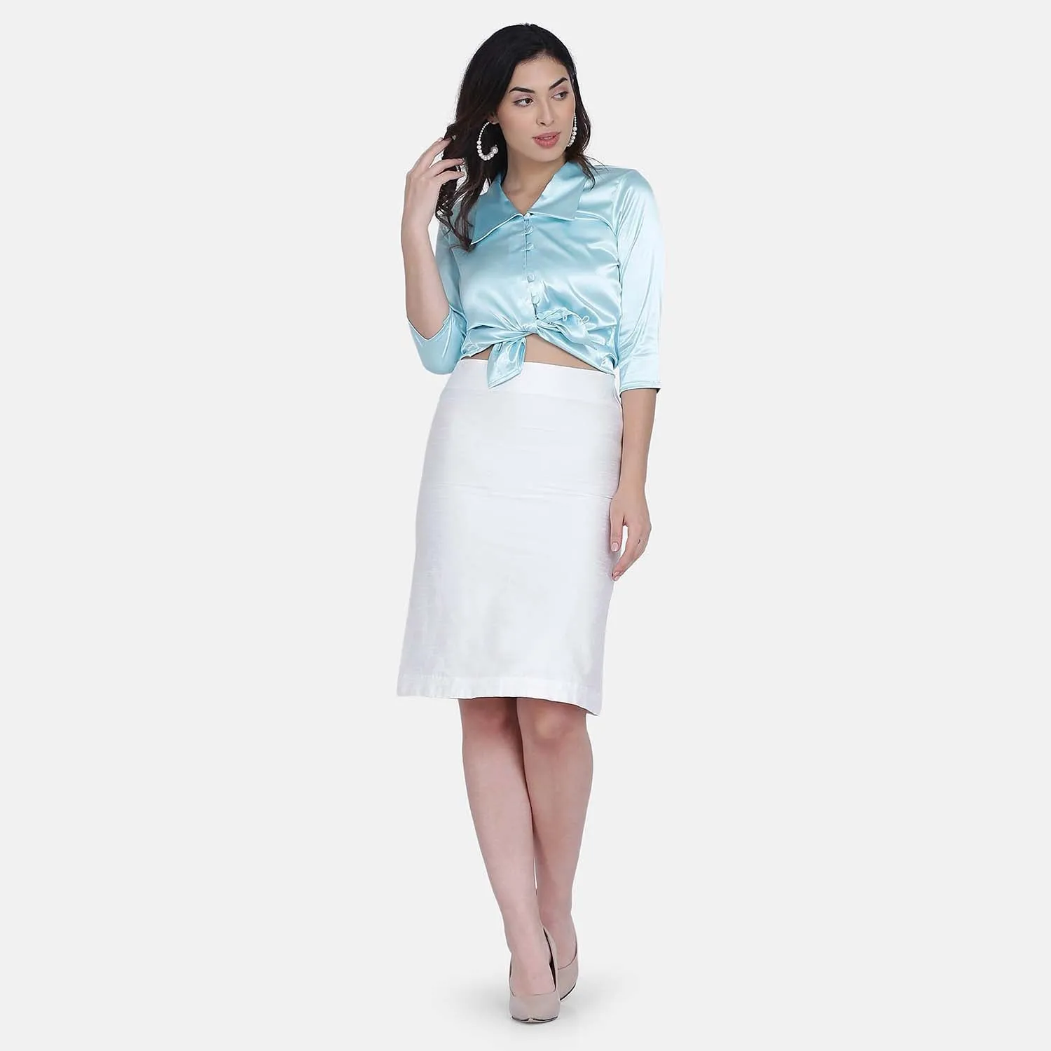 White Dupioni Straight fit Skirt