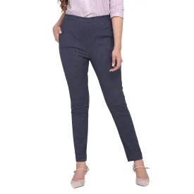 Women's Plus size Office Blue Cotton Pants