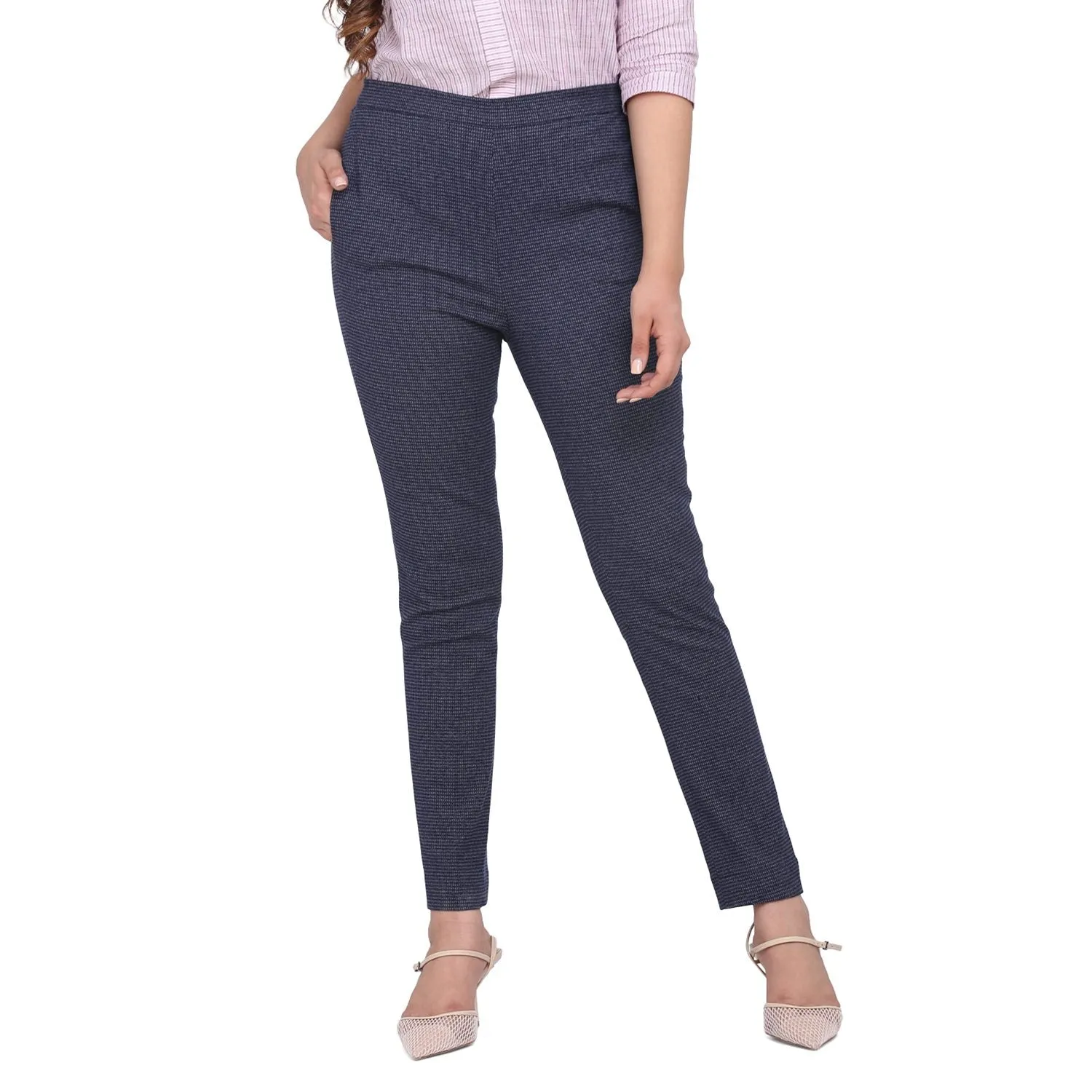Women's Plus size Office Blue Cotton Pants